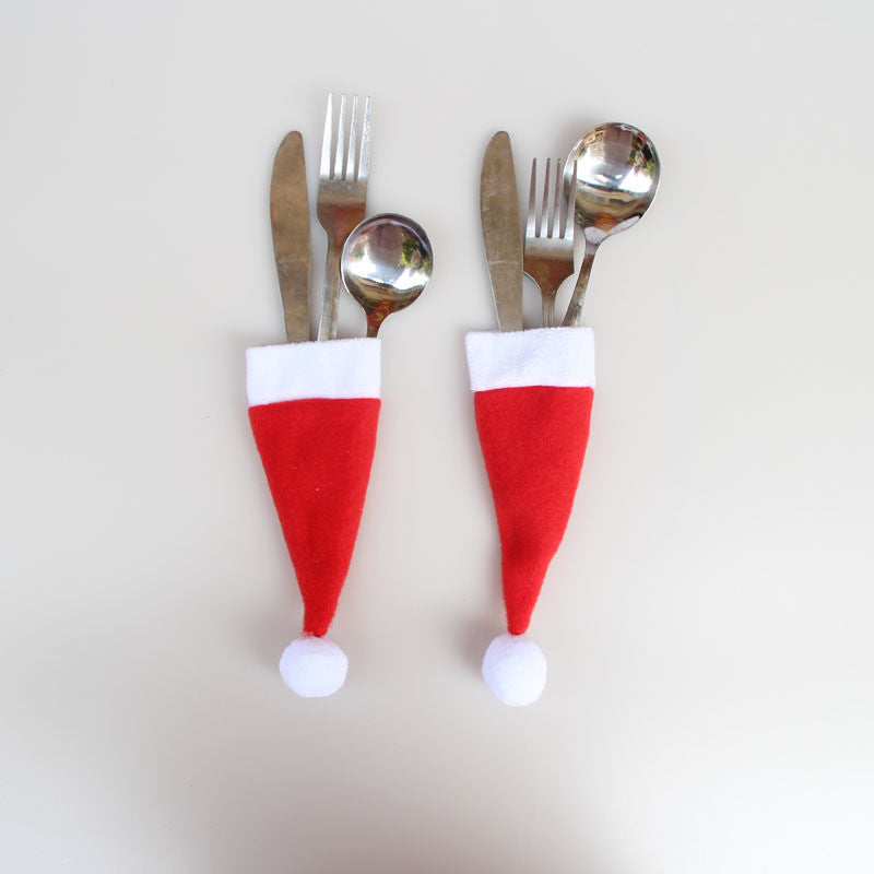 Christmas Caps Cutlery Holder Fork Spoon Pocket Christmas Decor Bag Kitchen Tableware Holder Bag Gift eprolo