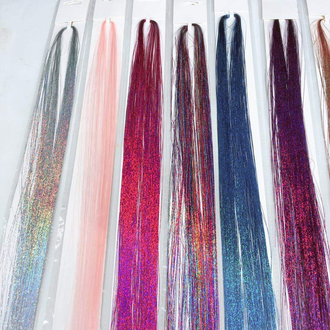 100cm Silk Stripe Colorful Gold Hair Extension Laser Silk Wig Party Silk eprolo