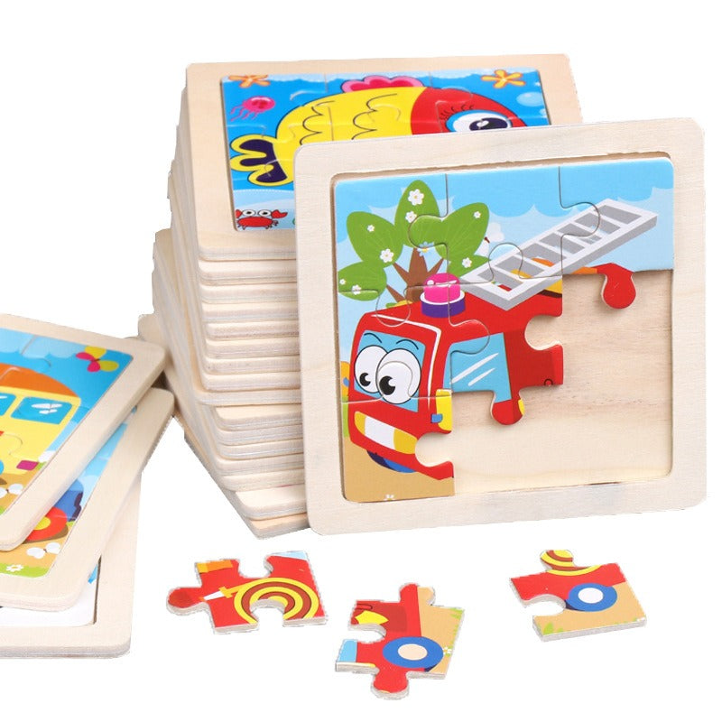 9 Pieces Of Wooden Children's Puzzle Toys Early Childhood Educational Cartoon Animal Transportation Cognitive Puzzle Board eprolo