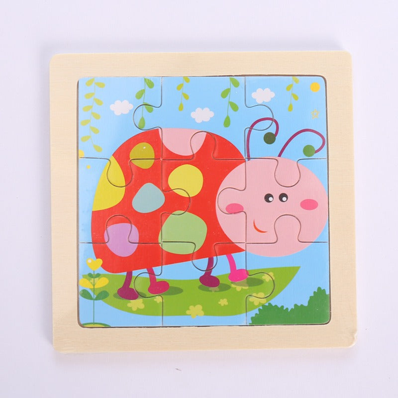 9 Pieces Of Wooden Children's Puzzle Toys Early Childhood Educational Cartoon Animal Transportation Cognitive Puzzle Board eprolo