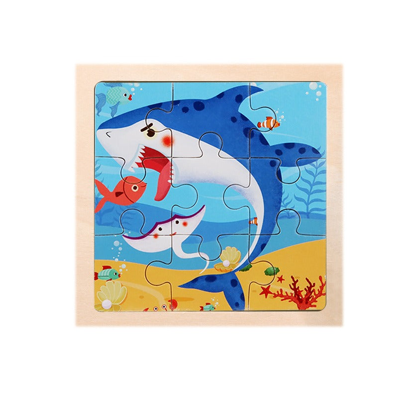 9 Pieces Of Wooden Children's Puzzle Toys Early Childhood Educational Cartoon Animal Transportation Cognitive Puzzle Board eprolo
