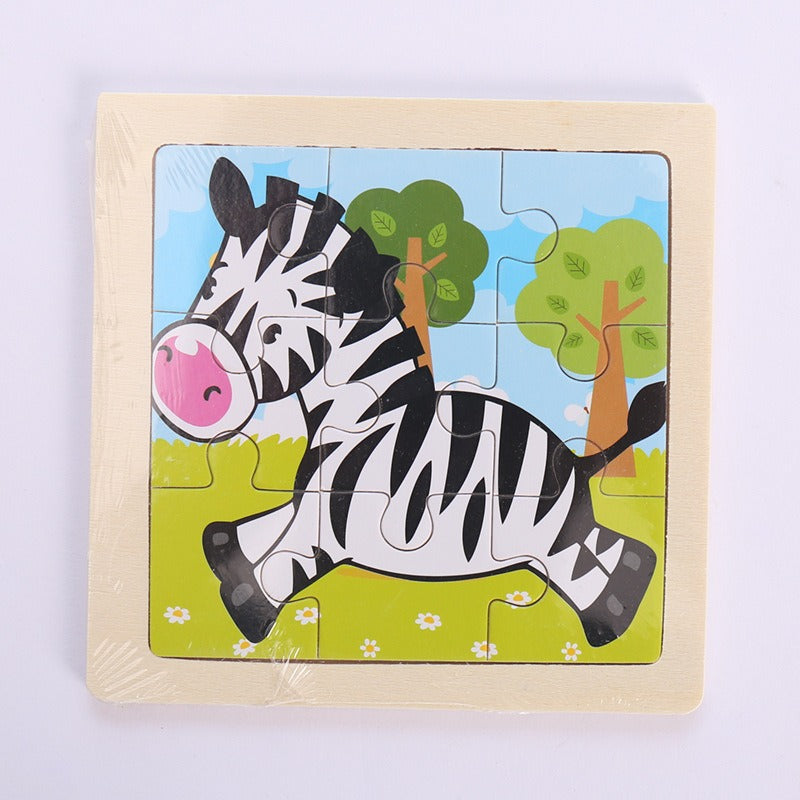 9 Pieces Of Wooden Children's Puzzle Toys Early Childhood Educational Cartoon Animal Transportation Cognitive Puzzle Board eprolo