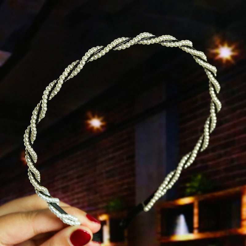 Bride's Hair Accessories Women's Handwoven Knotty Pearl Headband Japanese Korean Headdress Bow Hair Clip Crown Headband eprolo