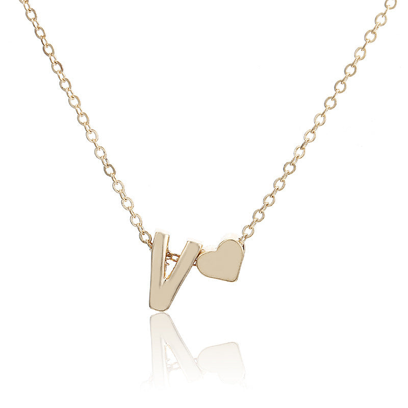 Peach Heart Shaped Letter Necklace Clavicle Chain Necklace El Pazar