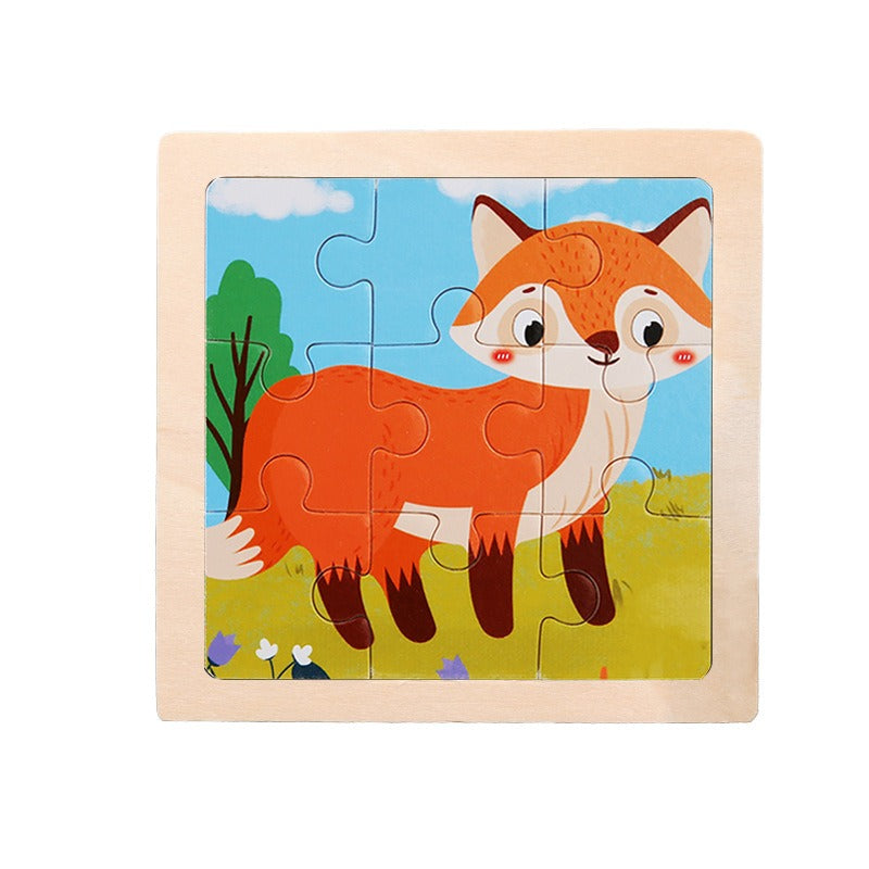 9 Pieces Of Wooden Children's Puzzle Toys Early Childhood Educational Cartoon Animal Transportation Cognitive Puzzle Board eprolo