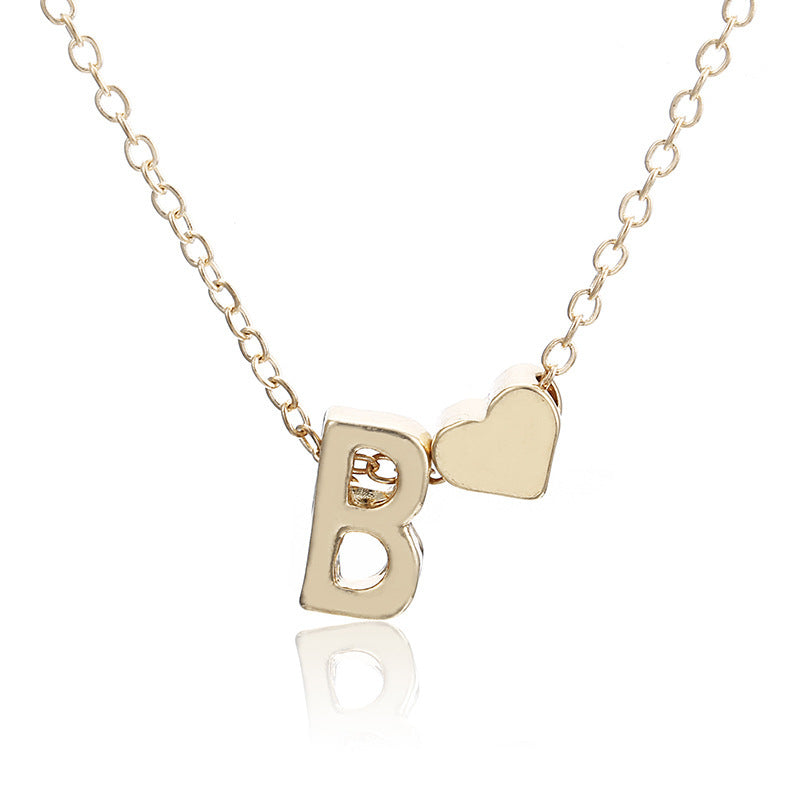 Peach Heart Shaped Letter Necklace Clavicle Chain Necklace El Pazar