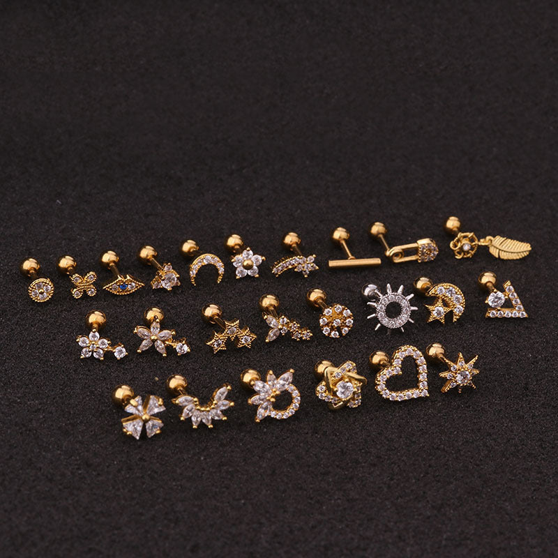 Flower Earring Stainless Steel Screw Earrings Female Zircon Earring El Pazar