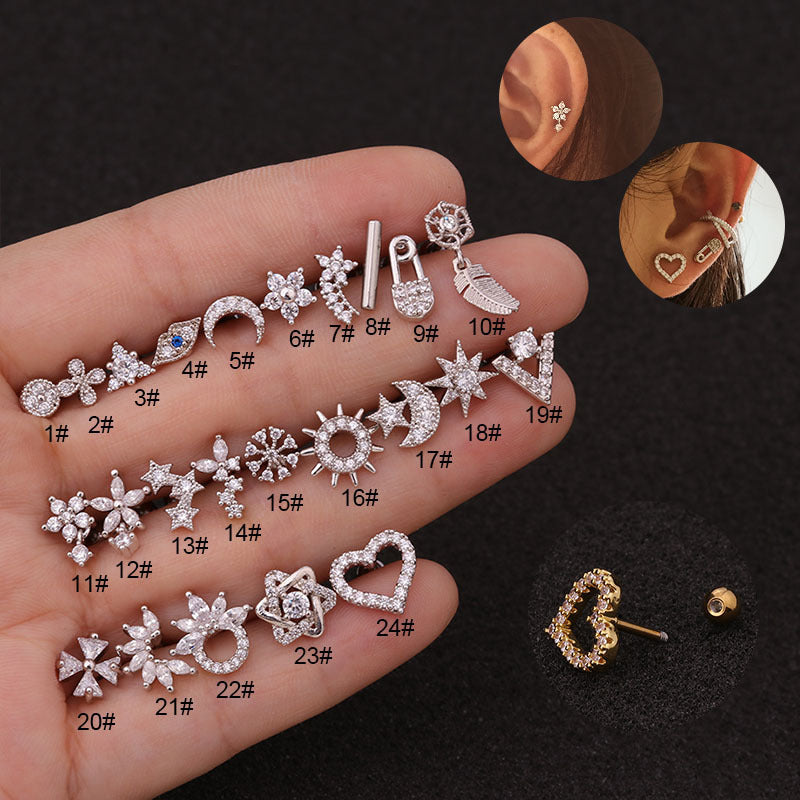 Flower Earring Stainless Steel Screw Earrings Female Zircon Earring El Pazar