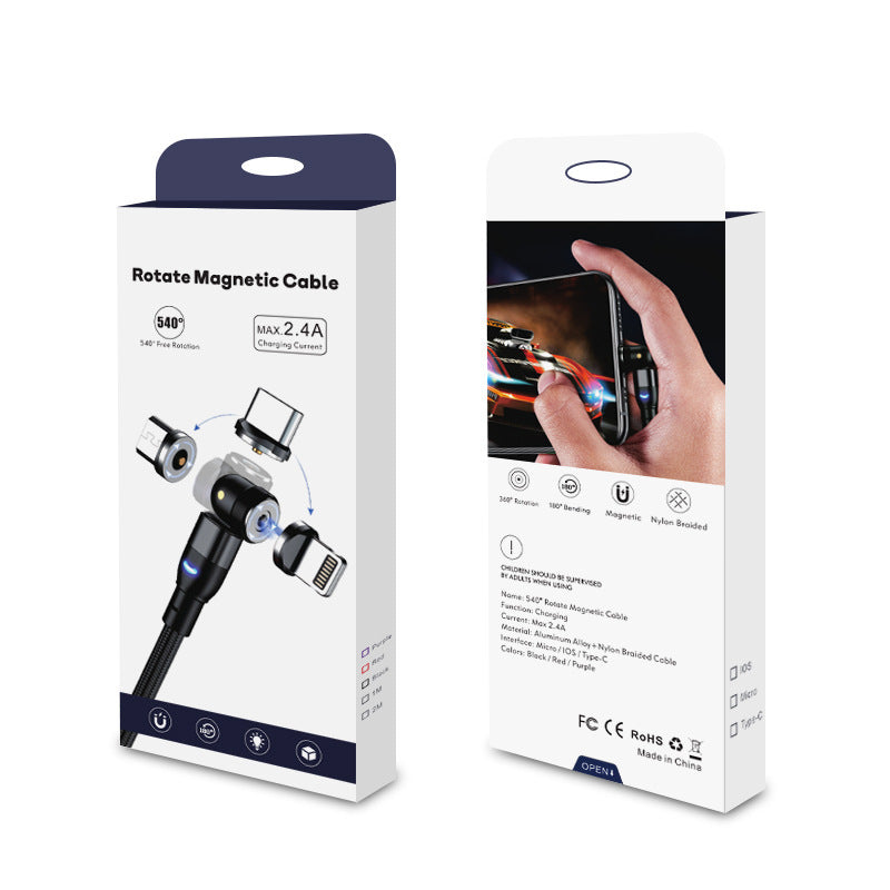 Data Cable 540 Degree Blind Suction Round Magnetic Charging Cable Three-in-one Bent Magnetic Cable El Pazar