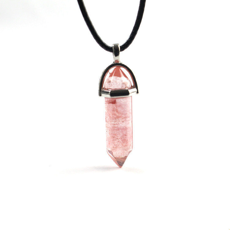 European And American Fashion Natural Crystal Hexagonal Column Pendant Necklace, Crystal Stone Faceted Diamond Pendant El Pazar