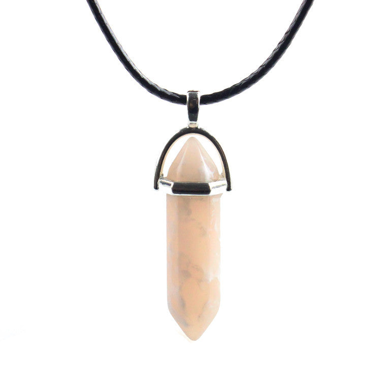 European And American Fashion Natural Crystal Hexagonal Column Pendant Necklace, Crystal Stone Faceted Diamond Pendant El Pazar