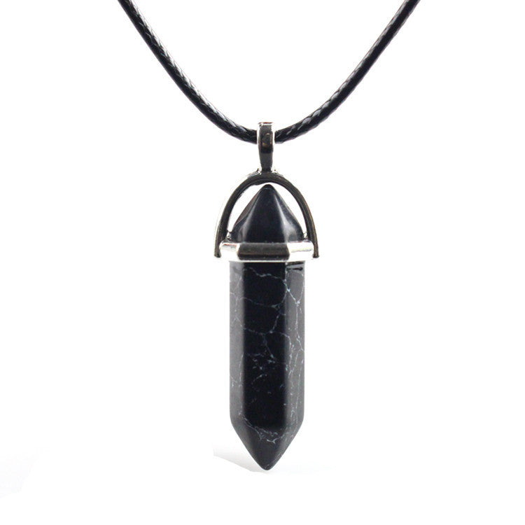 European And American Fashion Natural Crystal Hexagonal Column Pendant Necklace, Crystal Stone Faceted Diamond Pendant El Pazar