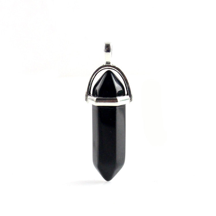 European And American Fashion Natural Crystal Hexagonal Column Pendant Necklace, Crystal Stone Faceted Diamond Pendant El Pazar