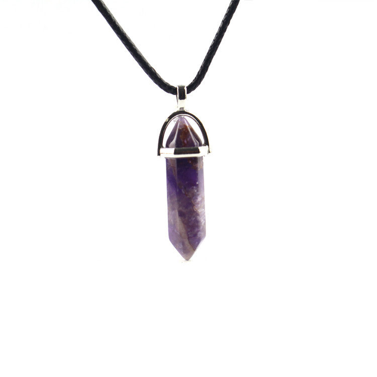 European And American Fashion Natural Crystal Hexagonal Column Pendant Necklace, Crystal Stone Faceted Diamond Pendant El Pazar