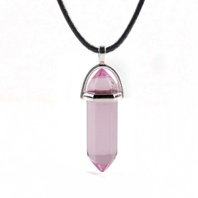 European And American Fashion Natural Crystal Hexagonal Column Pendant Necklace, Crystal Stone Faceted Diamond Pendant El Pazar