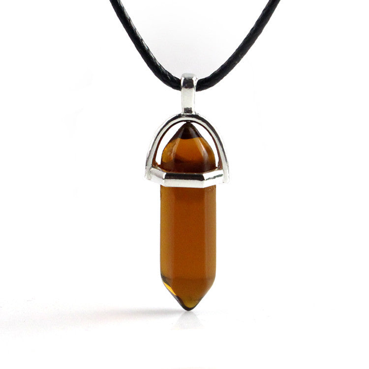 European And American Fashion Natural Crystal Hexagonal Column Pendant Necklace, Crystal Stone Faceted Diamond Pendant El Pazar