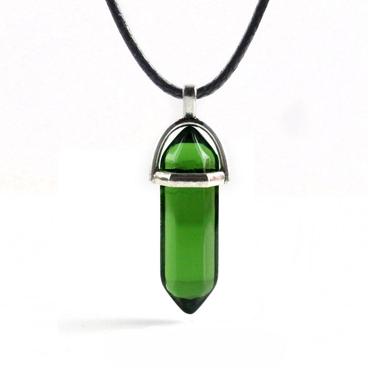 European And American Fashion Natural Crystal Hexagonal Column Pendant Necklace, Crystal Stone Faceted Diamond Pendant El Pazar