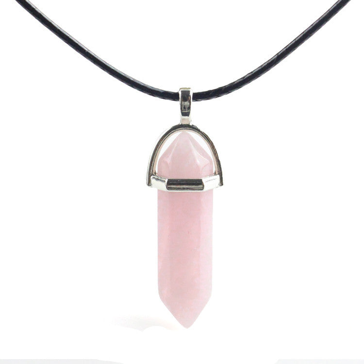 European And American Fashion Natural Crystal Hexagonal Column Pendant Necklace, Crystal Stone Faceted Diamond Pendant El Pazar