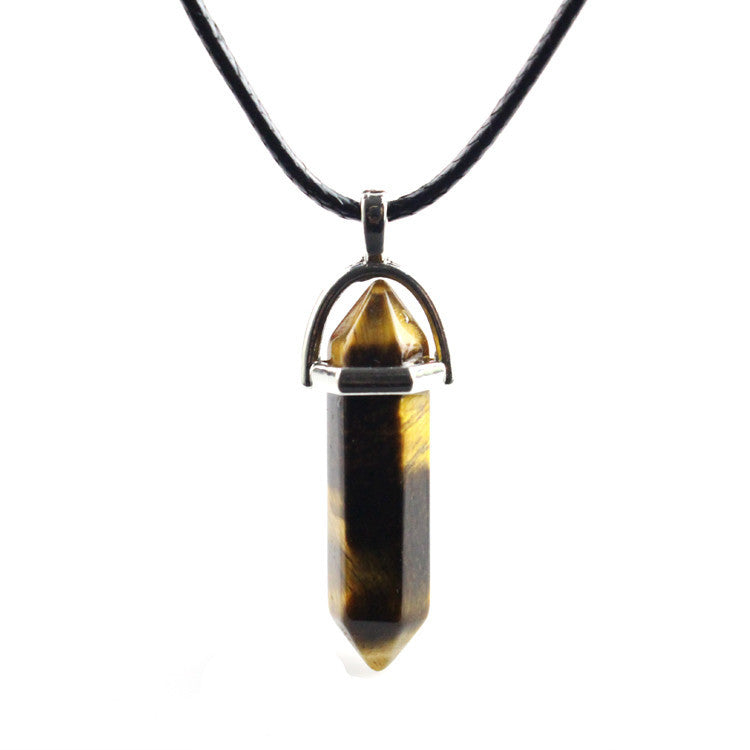 European And American Fashion Natural Crystal Hexagonal Column Pendant Necklace, Crystal Stone Faceted Diamond Pendant El Pazar