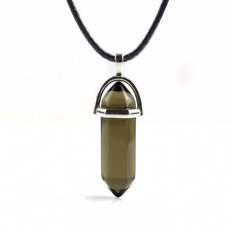 European And American Fashion Natural Crystal Hexagonal Column Pendant Necklace, Crystal Stone Faceted Diamond Pendant El Pazar
