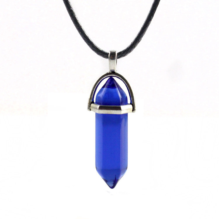 European And American Fashion Natural Crystal Hexagonal Column Pendant Necklace, Crystal Stone Faceted Diamond Pendant El Pazar