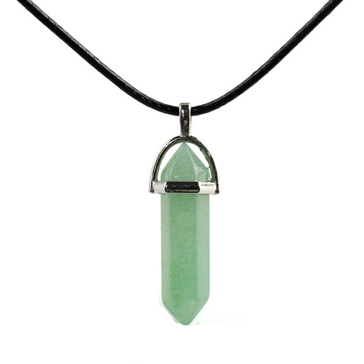 European And American Fashion Natural Crystal Hexagonal Column Pendant Necklace, Crystal Stone Faceted Diamond Pendant El Pazar