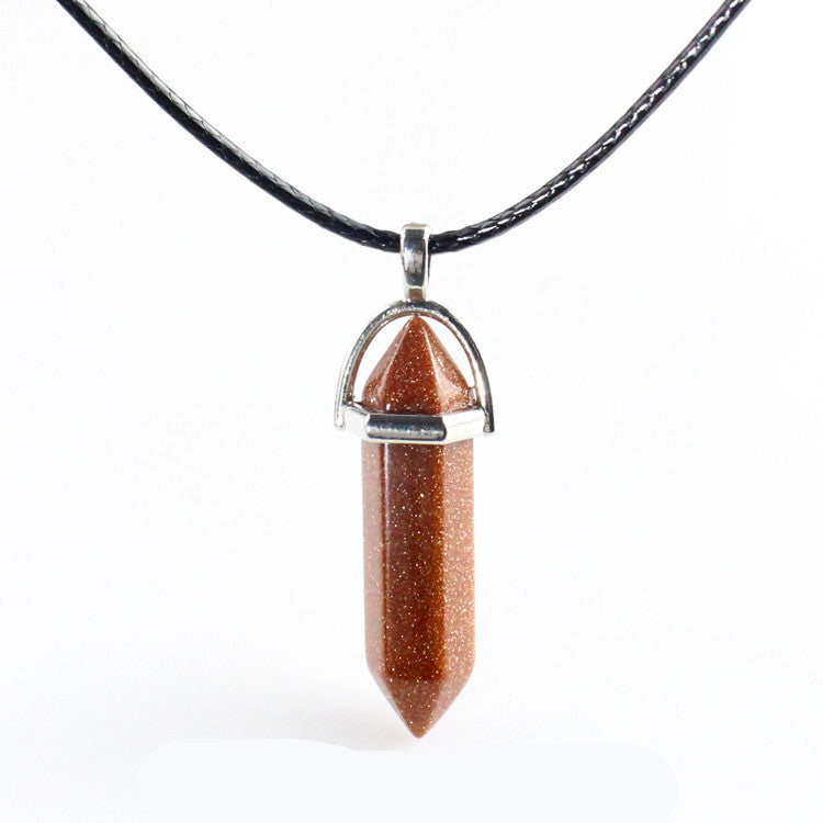 European And American Fashion Natural Crystal Hexagonal Column Pendant Necklace, Crystal Stone Faceted Diamond Pendant El Pazar