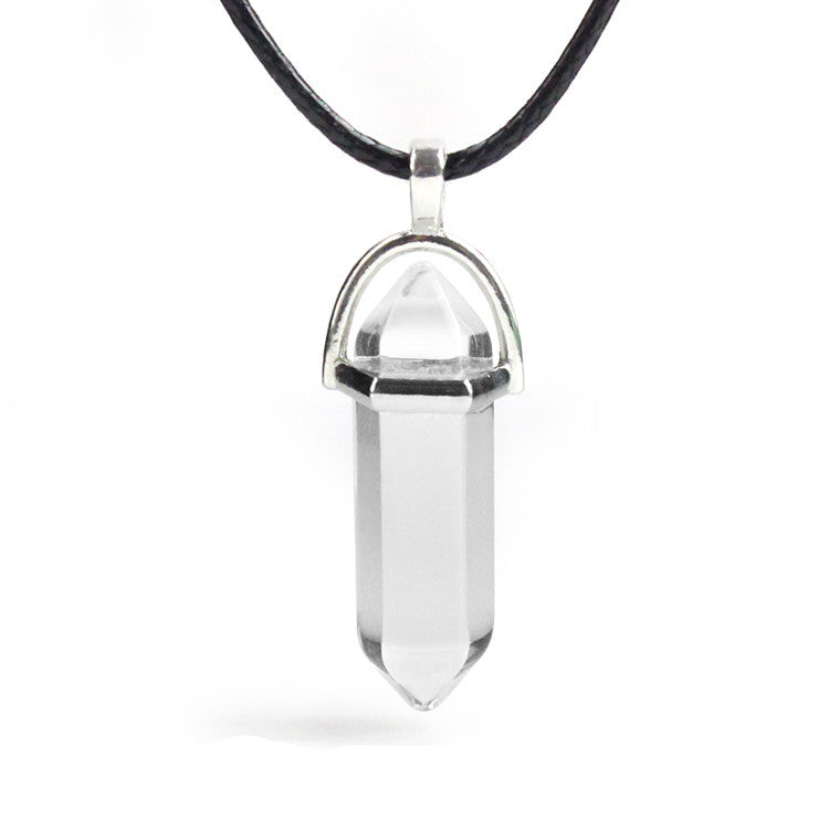 European And American Fashion Natural Crystal Hexagonal Column Pendant Necklace, Crystal Stone Faceted Diamond Pendant El Pazar