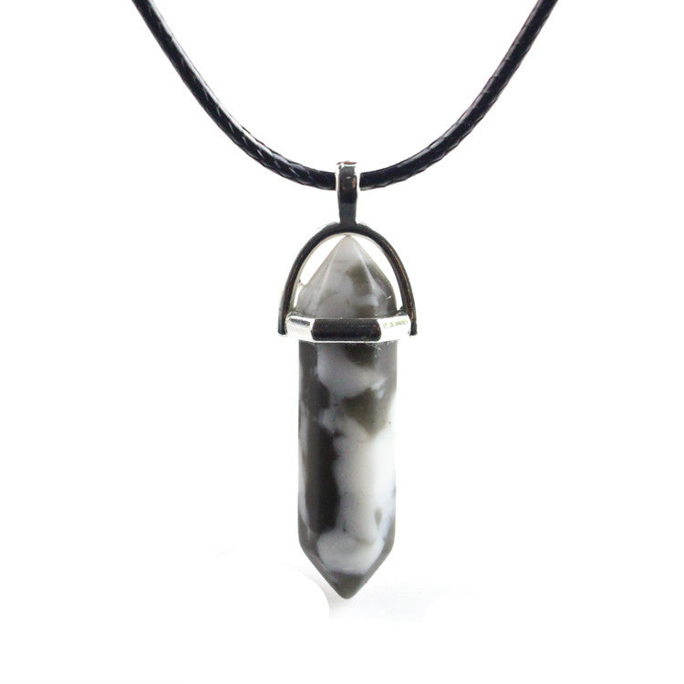 European And American Fashion Natural Crystal Hexagonal Column Pendant Necklace, Crystal Stone Faceted Diamond Pendant El Pazar