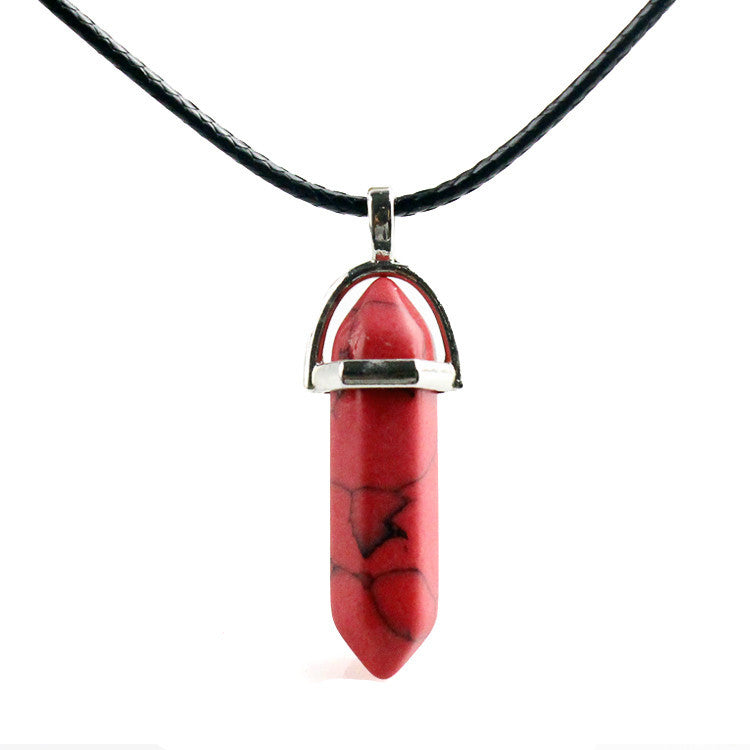 European And American Fashion Natural Crystal Hexagonal Column Pendant Necklace, Crystal Stone Faceted Diamond Pendant El Pazar
