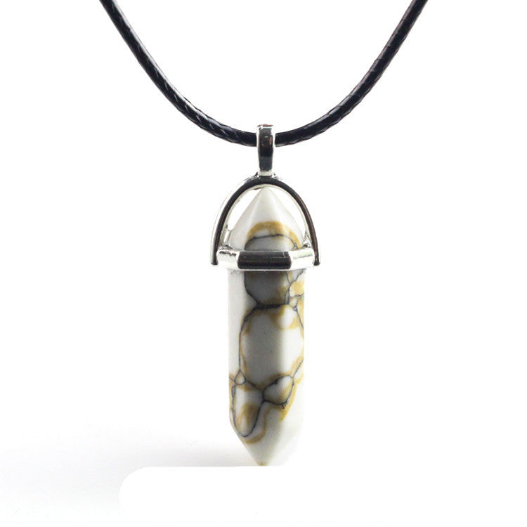 European And American Fashion Natural Crystal Hexagonal Column Pendant Necklace, Crystal Stone Faceted Diamond Pendant El Pazar