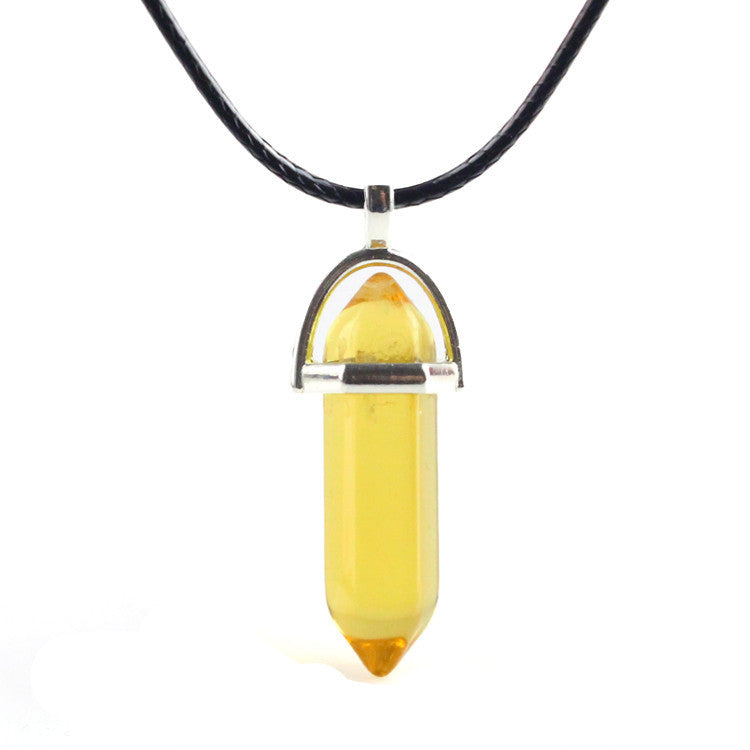 European And American Fashion Natural Crystal Hexagonal Column Pendant Necklace, Crystal Stone Faceted Diamond Pendant El Pazar