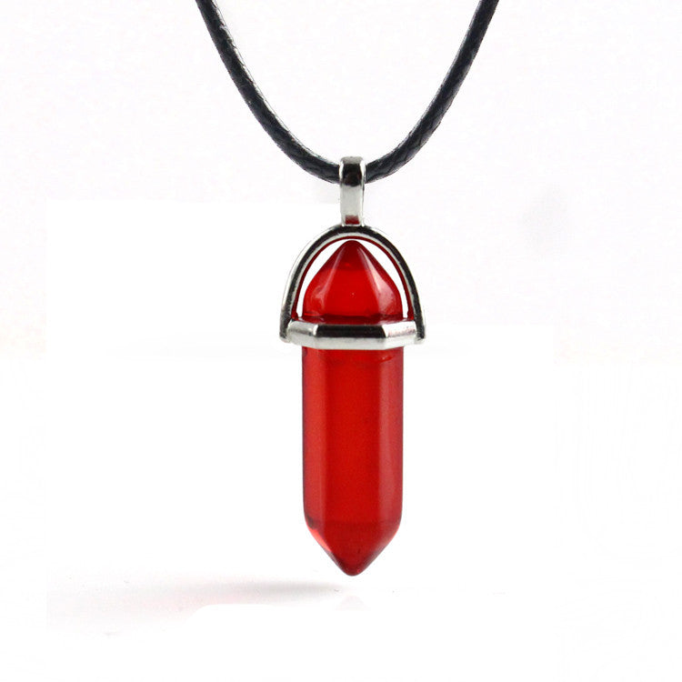 European And American Fashion Natural Crystal Hexagonal Column Pendant Necklace, Crystal Stone Faceted Diamond Pendant El Pazar