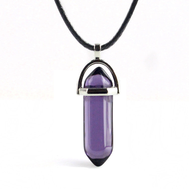 European And American Fashion Natural Crystal Hexagonal Column Pendant Necklace, Crystal Stone Faceted Diamond Pendant El Pazar