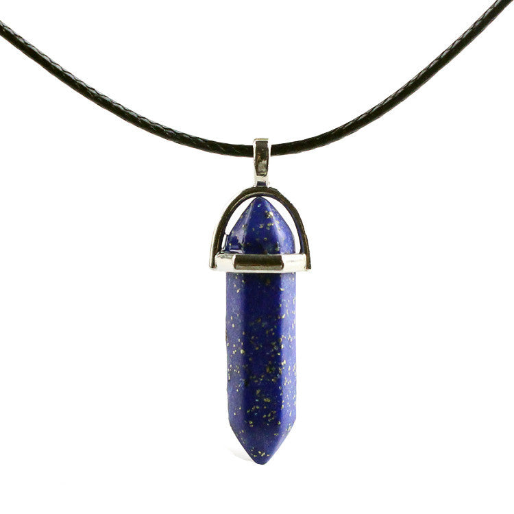 European And American Fashion Natural Crystal Hexagonal Column Pendant Necklace, Crystal Stone Faceted Diamond Pendant El Pazar