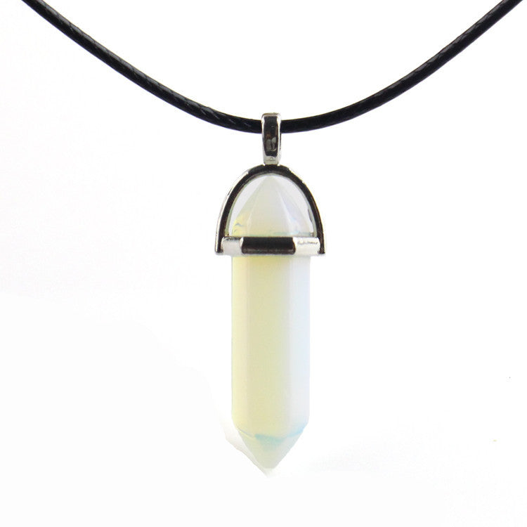 European And American Fashion Natural Crystal Hexagonal Column Pendant Necklace, Crystal Stone Faceted Diamond Pendant El Pazar