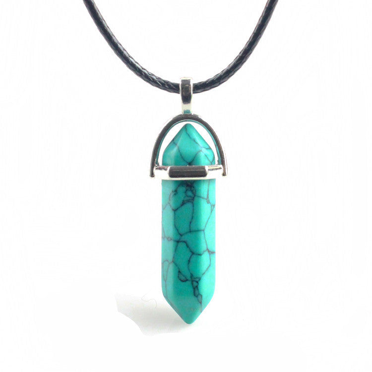 European And American Fashion Natural Crystal Hexagonal Column Pendant Necklace, Crystal Stone Faceted Diamond Pendant El Pazar