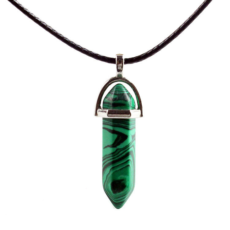 European And American Fashion Natural Crystal Hexagonal Column Pendant Necklace, Crystal Stone Faceted Diamond Pendant El Pazar