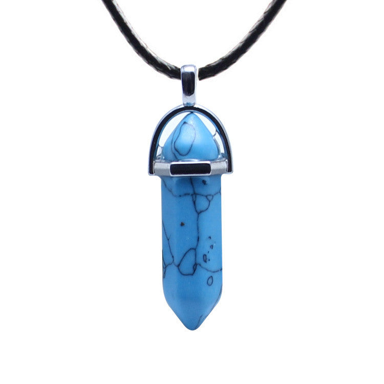 European And American Fashion Natural Crystal Hexagonal Column Pendant Necklace, Crystal Stone Faceted Diamond Pendant El Pazar