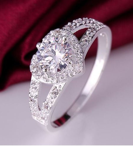 Sincere Heart Ring Silver-Color Clear AAA Cubic Zirconia Promise Ring for Women Wedding Jewelry Size El Pazar