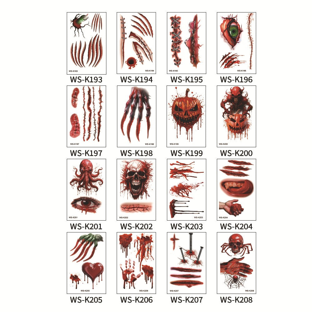 Halloween tattoo sticker simulation bloody scar sticker realistic horror disposable temporary waterproof sticker eprolo