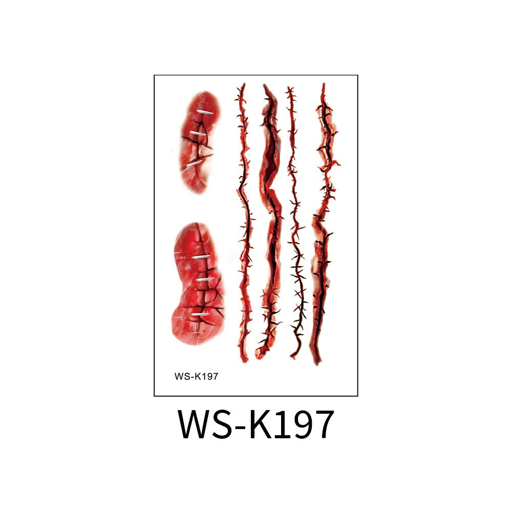 Halloween tattoo sticker simulation bloody scar sticker realistic horror disposable temporary waterproof sticker eprolo