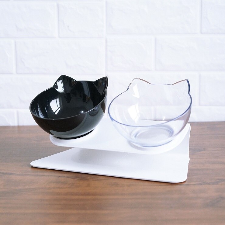 Non Slip Double Cat Bowl With Raised Stand Pet Food Cat Feeder Protect Cervical Vertebra Dog Bowl Transparent Pet Products El Pazar