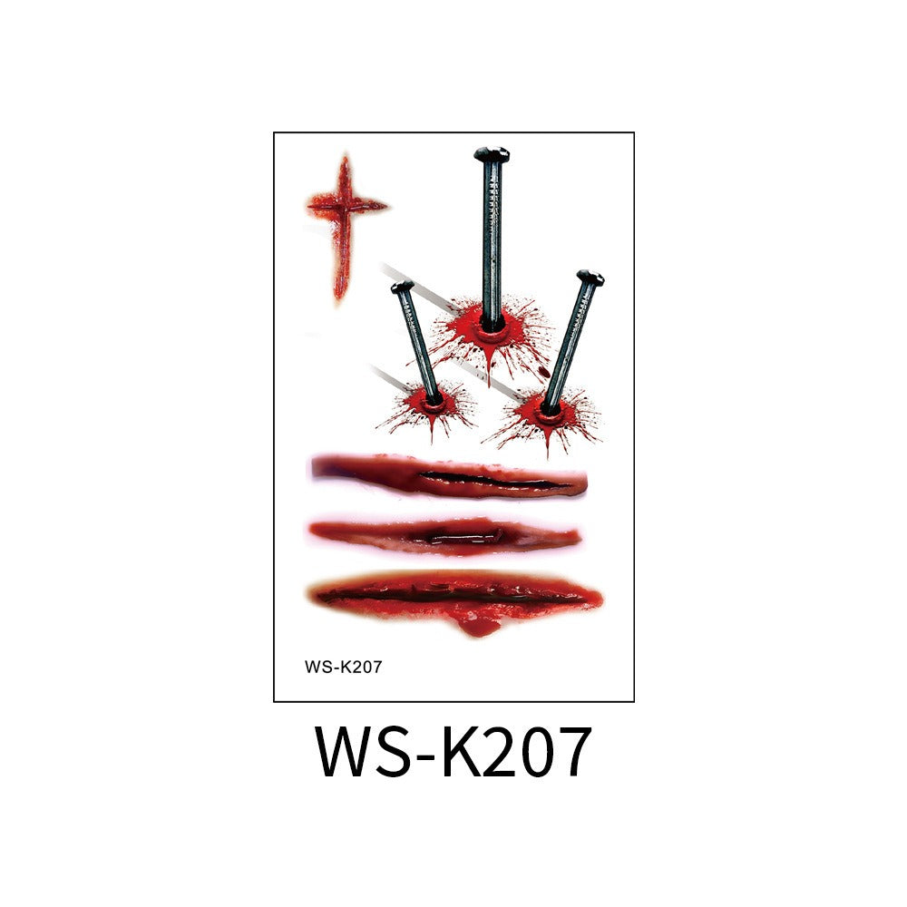 Halloween tattoo sticker simulation bloody scar sticker realistic horror disposable temporary waterproof sticker eprolo