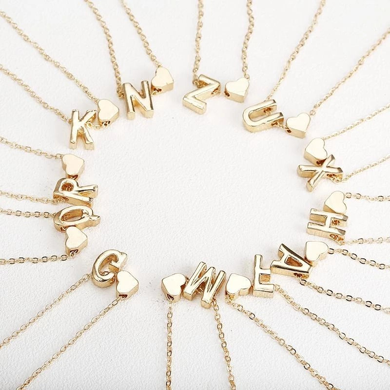 Peach Heart Shaped Letter Necklace Clavicle Chain Necklace El Pazar