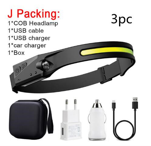COB LED Induction Riding Headlamp Flashlight USB Rechargeable Waterproof Camping Headlight With All Perspectives Hunting Light El Pazar