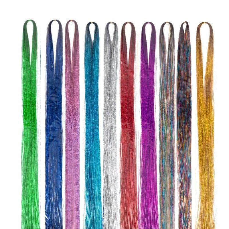 100cm Silk Stripe Colorful Gold Hair Extension Laser Silk Wig Party Silk eprolo