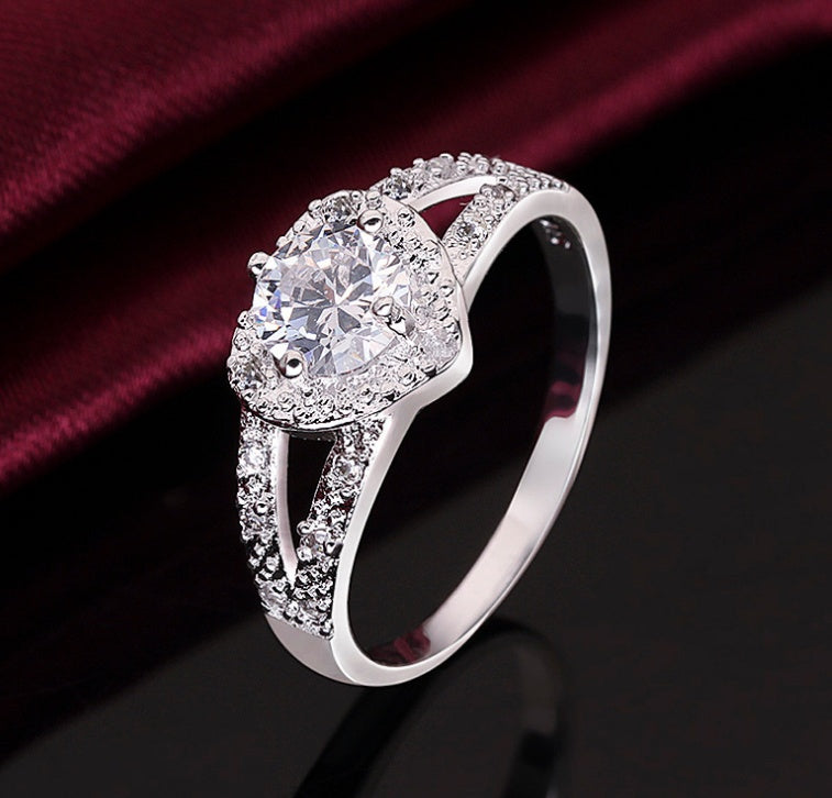 Sincere Heart Ring Silver-Color Clear AAA Cubic Zirconia Promise Ring for Women Wedding Jewelry Size El Pazar