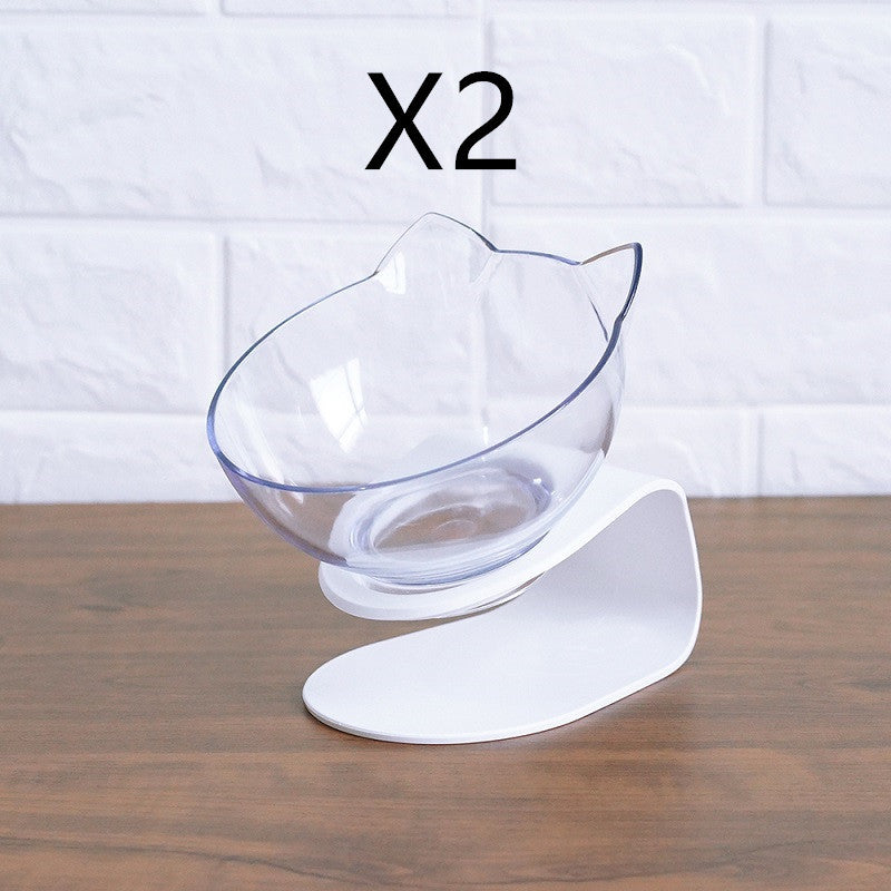 Non Slip Double Cat Bowl With Raised Stand Pet Food Cat Feeder Protect Cervical Vertebra Dog Bowl Transparent Pet Products El Pazar