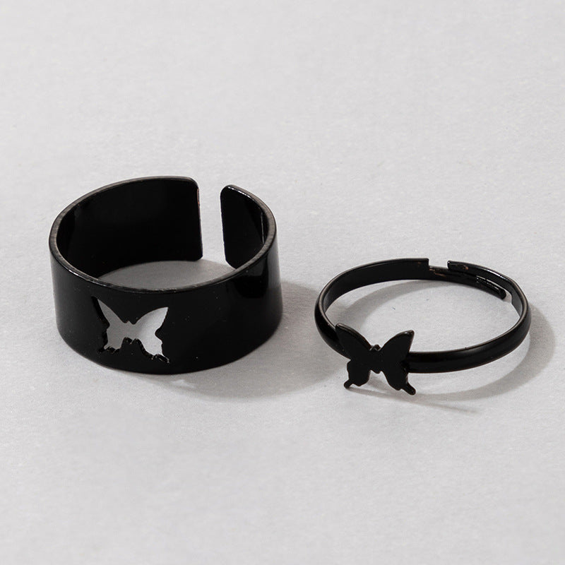 Butterfly Ring Set Creative Hollow Ins Personality Punk Style Couple Ring Pair Ring El Pazar